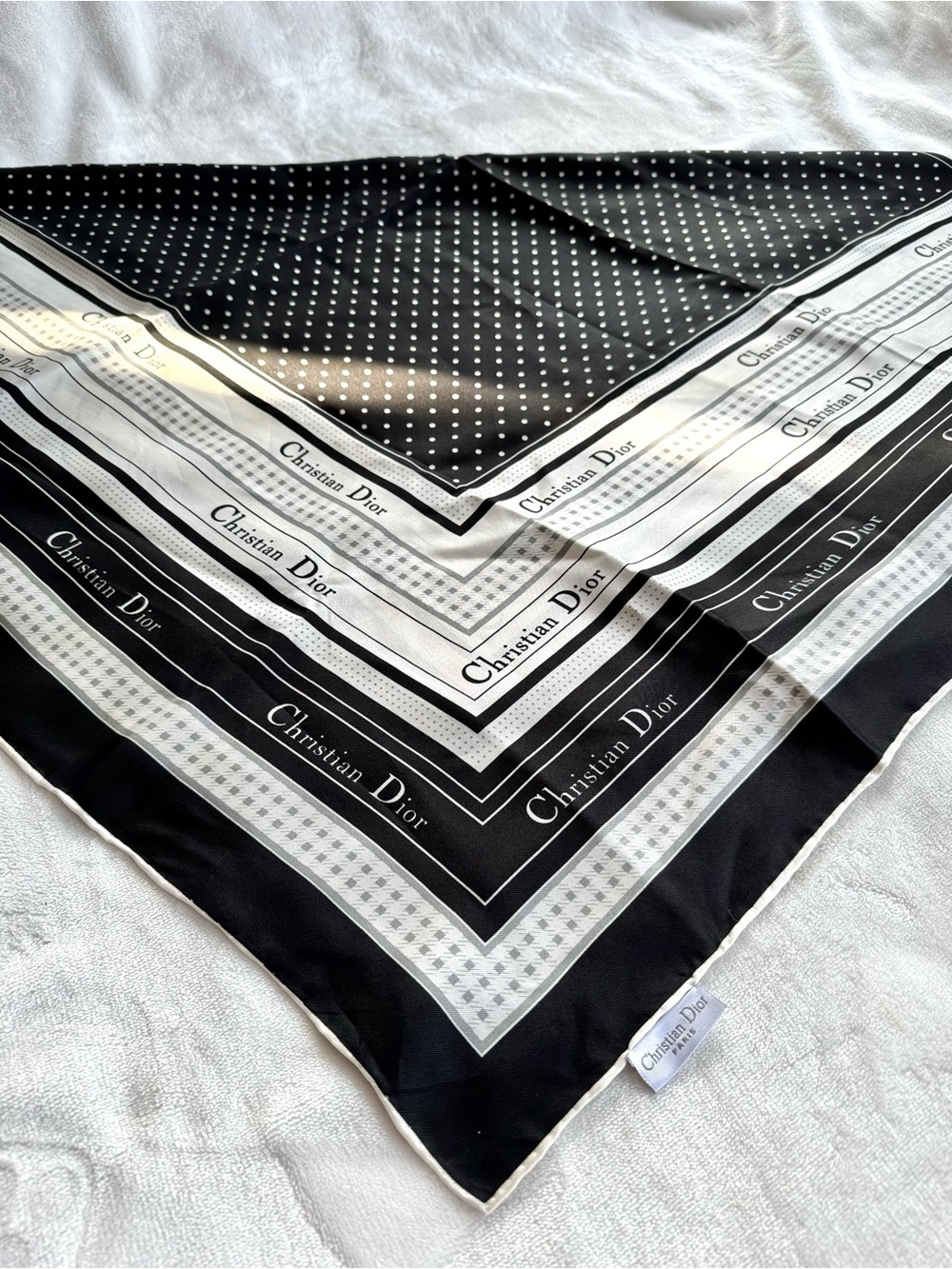 Dior Black & White Polka Dot 100% Silk Square Scarf